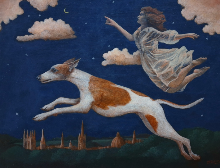 Between Realms  - acrylic painting on wood